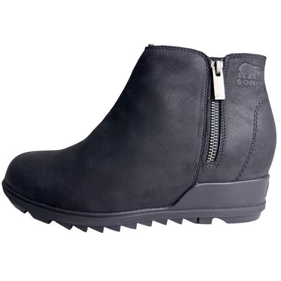 Sorel Evie Zip Bootie Wedge Women's 9.5 Waterproof Leather Black Sea Salt - Picture 3 of 11